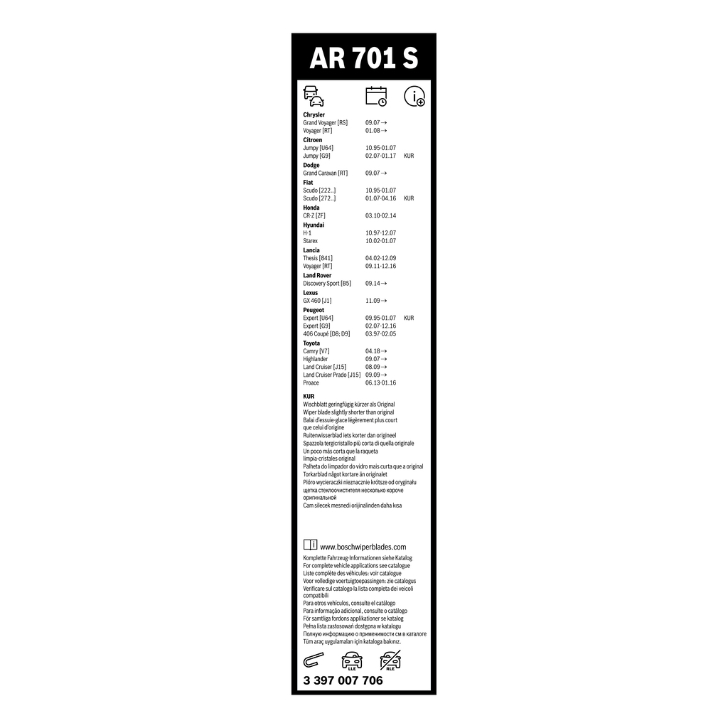 Щітка склоочисника Bosch 3 397 007 706 - фото 8 Щітка склоочисника Bosch 3 397 007 706 - фото 8