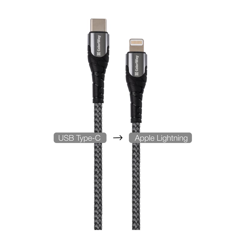 Дата кабель USB-C to Lightning 1.0m ColorWay (CW-CBPDCL033-GR) - фото 2