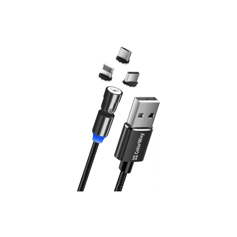 Дата кабель USB 2.0 AM to Lightning + Micro 5P + Type-C 1.0m Magnetic Ro ColorWay (CW-CBUU037-BK) - фото 1