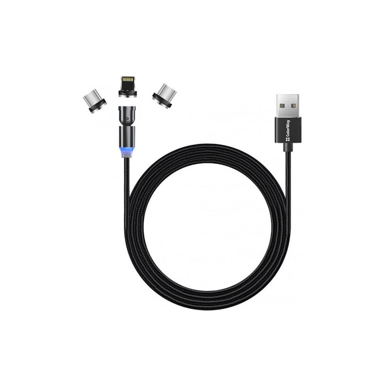 Дата кабель USB 2.0 AM to Lightning + Micro 5P + Type-C 1.0m Magnetic Ro ColorWay (CW-CBUU037-BK) - фото 3