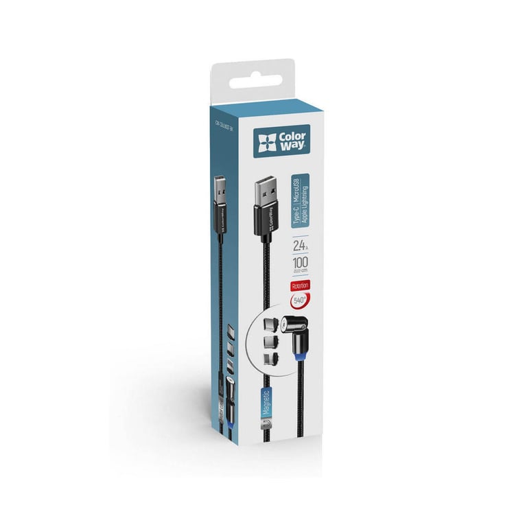 Дата кабель USB 2.0 AM to Lightning + Micro 5P + Type-C 1.0m Magnetic Ro ColorWay (CW-CBUU037-BK) - фото 5