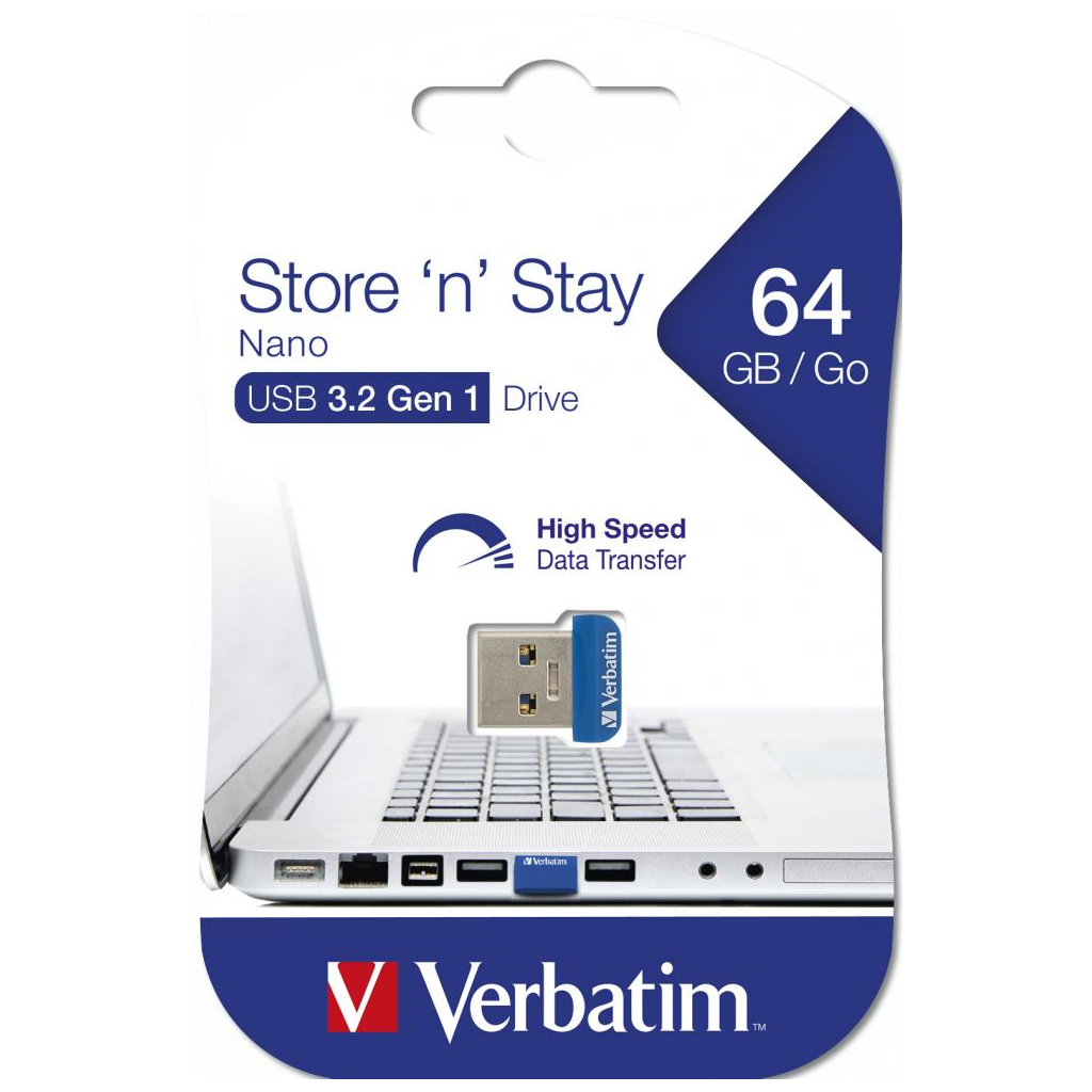 USB флеш накопичувач Verbatim 64GB Store 'n' Stay NANO Blue USB 3.2 (98711) - фото 5 USB флеш накопичувач Verbatim 64GB Store 'n' Stay NANO Blue USB 3.2 (98711) - фото 5