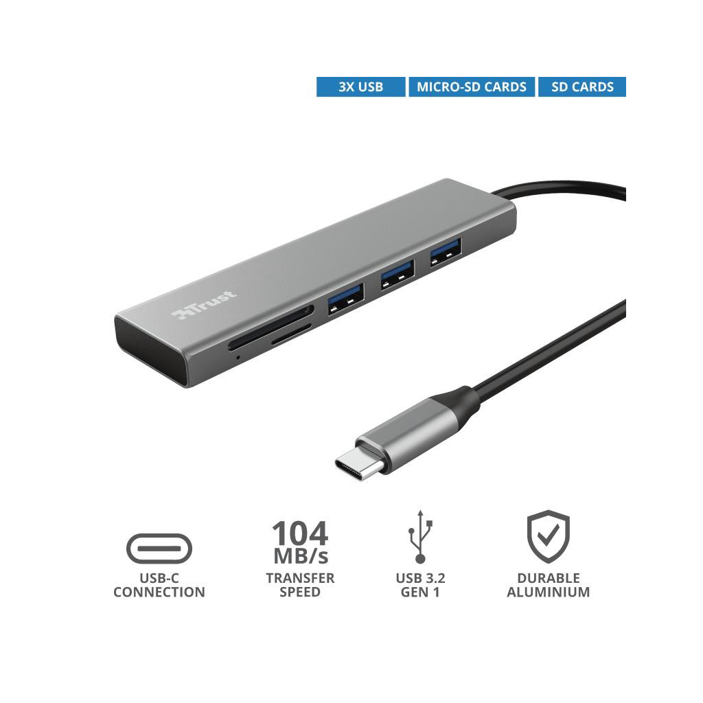 Концентратор Trust HALYX FAST 3USB+CARD READER USB-C ALUMINIUM (24191_TRUST) - фото 12 Концентратор Trust HALYX FAST 3USB+CARD READER USB-C ALUMINIUM (24191_TRUST) - фото 12