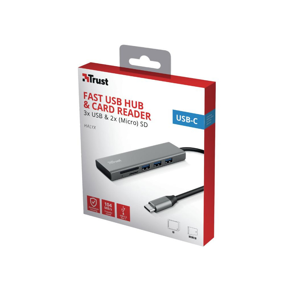 Концентратор Trust HALYX FAST 3USB+CARD READER USB-C ALUMINIUM (24191_TRUST) - фото 4 Концентратор Trust HALYX FAST 3USB+CARD READER USB-C ALUMINIUM (24191_TRUST) - фото 4