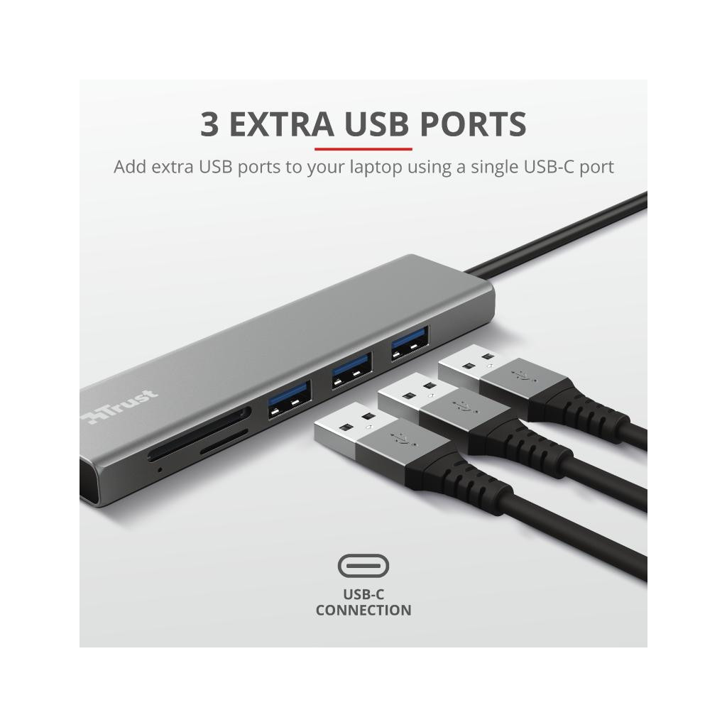 Концентратор Trust HALYX FAST 3USB+CARD READER USB-C ALUMINIUM (24191_TRUST) - фото 7 Концентратор Trust HALYX FAST 3USB+CARD READER USB-C ALUMINIUM (24191_TRUST) - фото 7