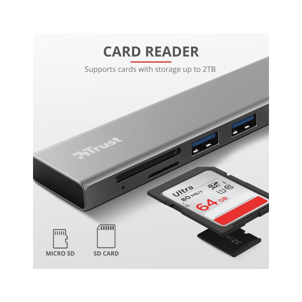 Концентратор Trust HALYX FAST 3USB+CARD READER USB-C ALUMINIUM (24191_TRUST) - фото 8 Концентратор Trust HALYX FAST 3USB+CARD READER USB-C ALUMINIUM (24191_TRUST) - фото 8