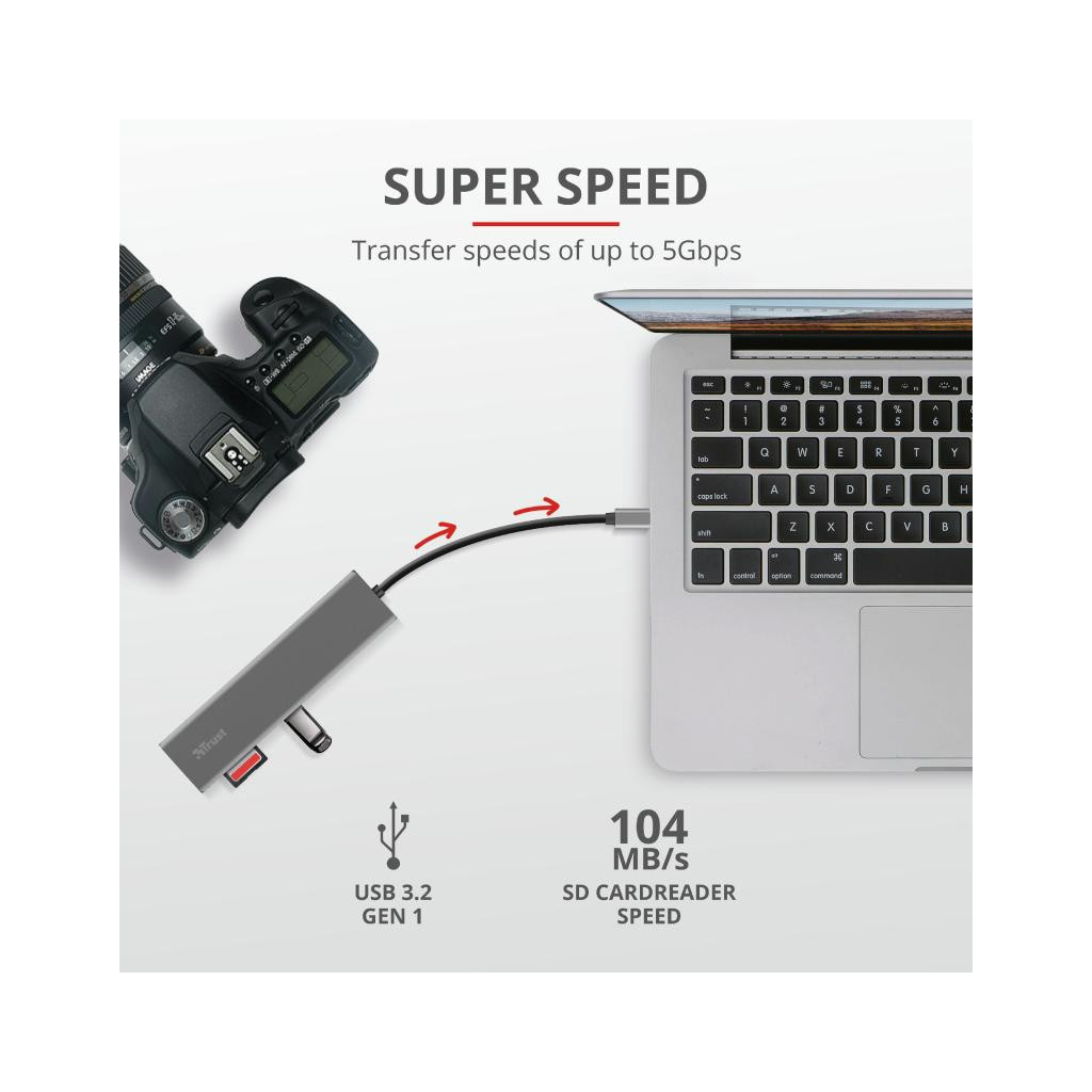 Концентратор Trust HALYX FAST 3USB+CARD READER USB-C ALUMINIUM (24191_TRUST) - фото 9 Концентратор Trust HALYX FAST 3USB+CARD READER USB-C ALUMINIUM (24191_TRUST) - фото 9