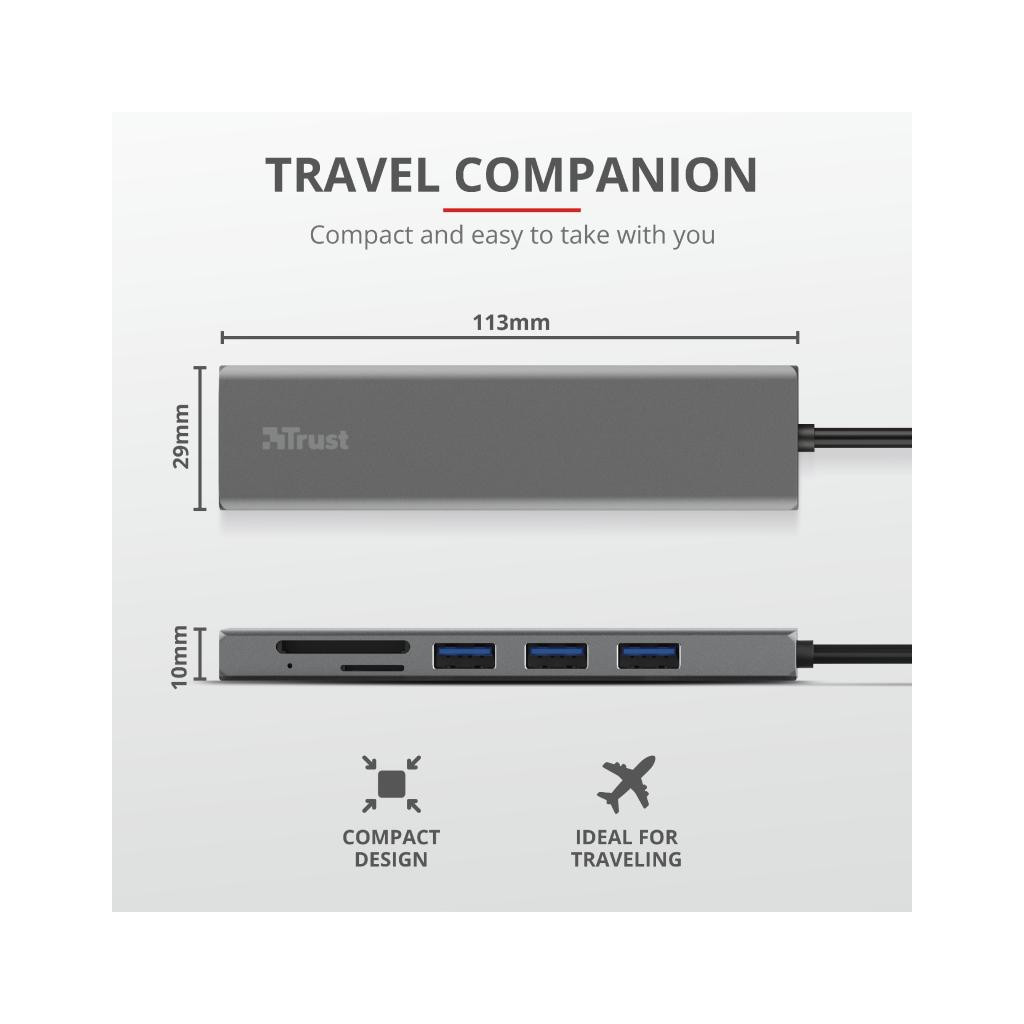 Концентратор Trust HALYX FAST 3USB+CARD READER USB-C ALUMINIUM (24191_TRUST) - фото 10 Концентратор Trust HALYX FAST 3USB+CARD READER USB-C ALUMINIUM (24191_TRUST) - фото 10