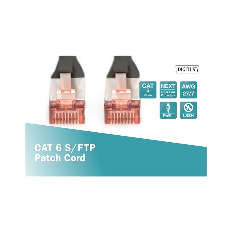 Патч-корд 0.25м, CAT 6 S-FTP, AWG 27/7, LSZH, Black Digitus (DK-1644-0025/BL) - фото 2