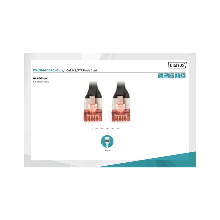 Патч-корд 0.25м, CAT 6 S-FTP, AWG 27/7, LSZH, Black Digitus (DK-1644-0025/BL) - фото 5