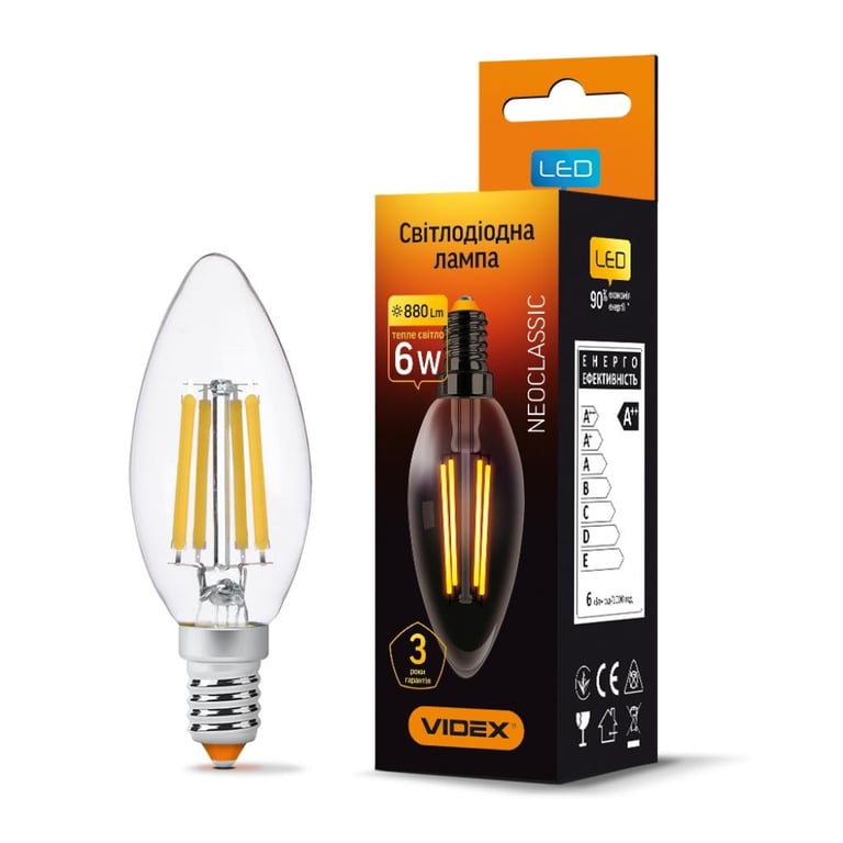 Лампочка Videx Filament C37F 6W E14 3000K 220V (VL-C37F-06143) - фото 2