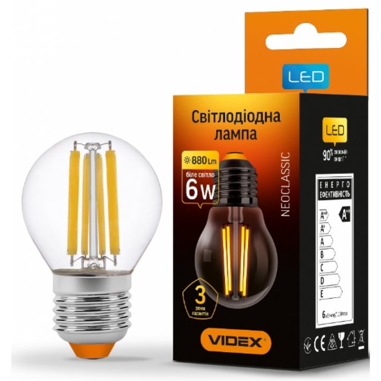 Лампочка Videx Filament G45F 6W E27 4100K 220V (VL-G45F-06274) - фото 2