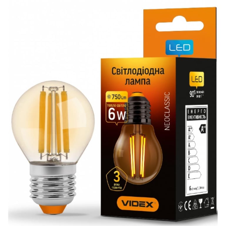 Лампочка Videx Filament G45FA 6W E27 2200K 220V (VL-G45FA-06272) - фото 2
