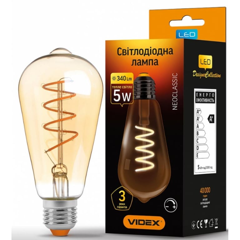 Лампочка Videx Filament ST64FASD 5W E27 2200K 220V (VL-ST64FASD-05272) - фото 2