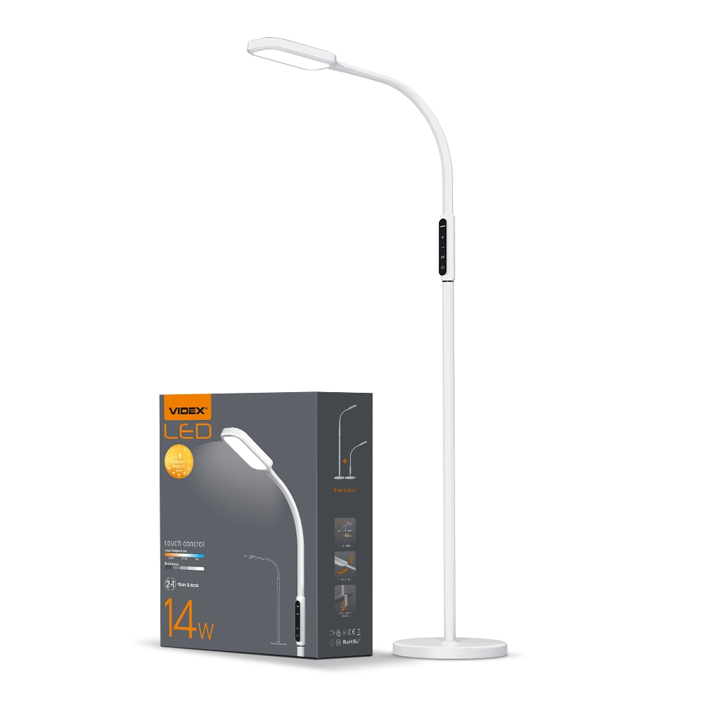 Торшер Videx LED торшер підлоговий білий14W 3000-5500K 220V (VL-TF07W) - фото 2 Торшер Videx LED торшер підлоговий білий14W 3000-5500K 220V (VL-TF07W) - фото 2