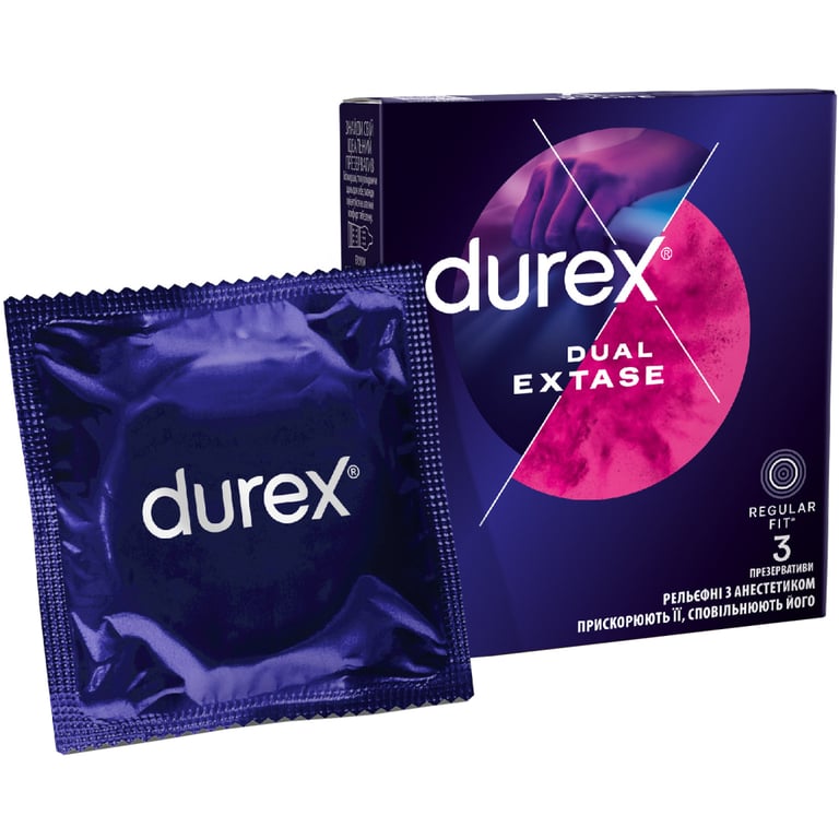 Презервативи Durex Dual Extase рельєфні з анестетиком 3 шт. (5052197053401) - фото 1