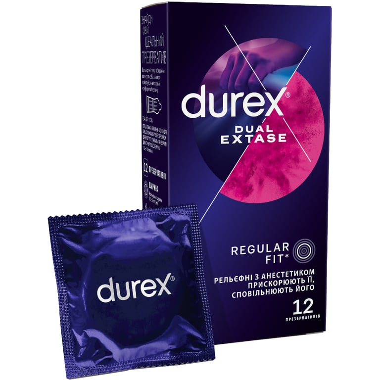 Презервативи Durex Dual Extase рельєфні з анестетиком 12 шт. (5052197053432) - фото 1