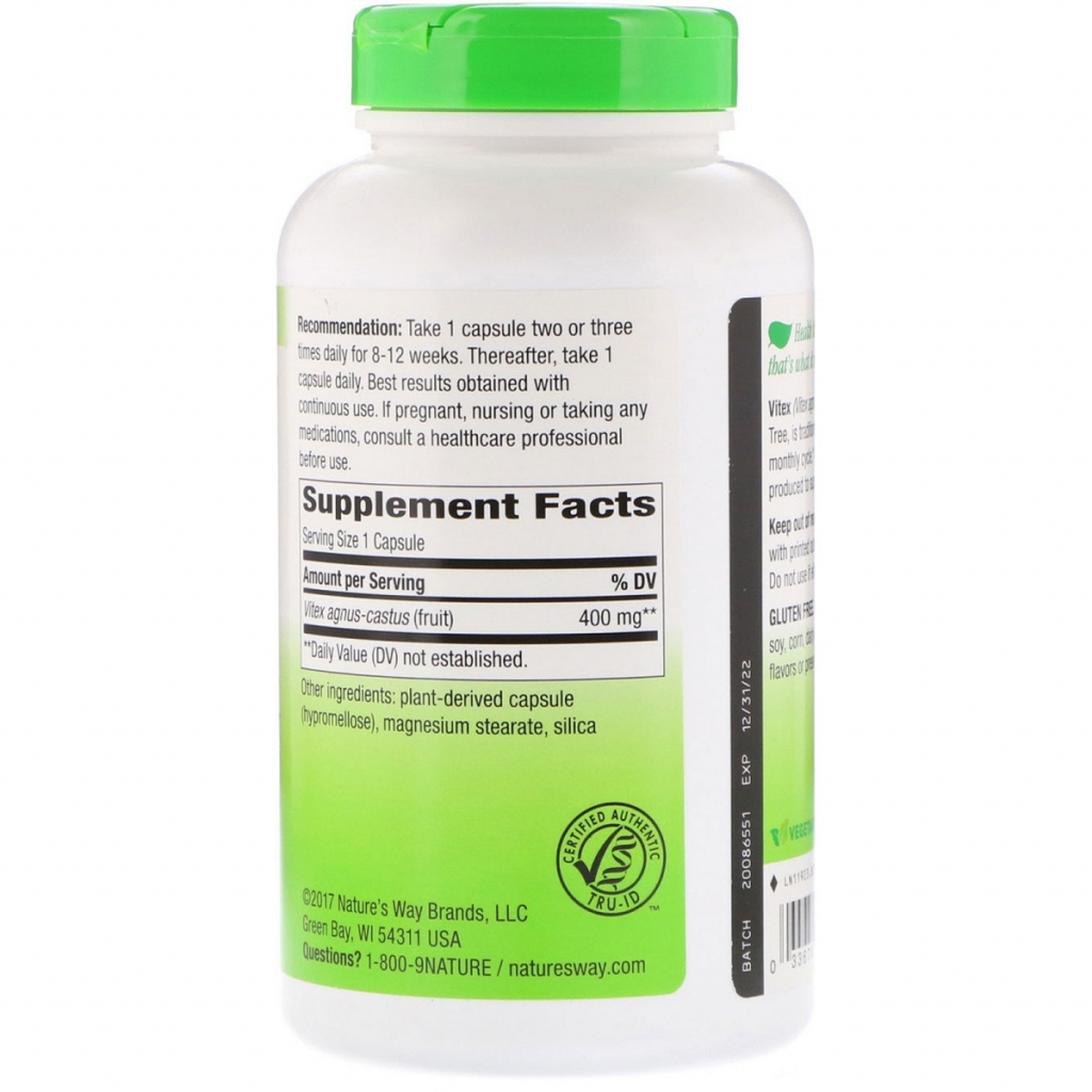 Трави Nature's Way Вітекс, Vitex Fruit, 400 mg, 100 капсул (NWY-11923) - фото 2 Трави Nature's Way Вітекс, Vitex Fruit, 400 mg, 100 капсул (NWY-11923) - фото 2
