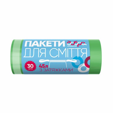 Пакети для сміття Добра Господарочка з затяжками зелені 45 л 30 шт. (4820086521901) - фото 1