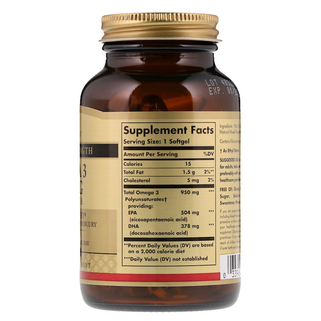 Жирні кислоти Solgar Омега-3, ЕПК і ДГК, Triple Strength, 950 мг, 50 желатинових (SOL-02057) - фото 2 Жирні кислоти Solgar Омега-3, ЕПК і ДГК, Triple Strength, 950 мг, 50 желатинових (SOL-02057) - фото 2