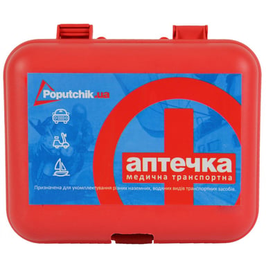 Автомобільна аптечка Poputchik згідно ТУ футляр пластиковий червоний 165х135х65 (02-001-П) - фото 1