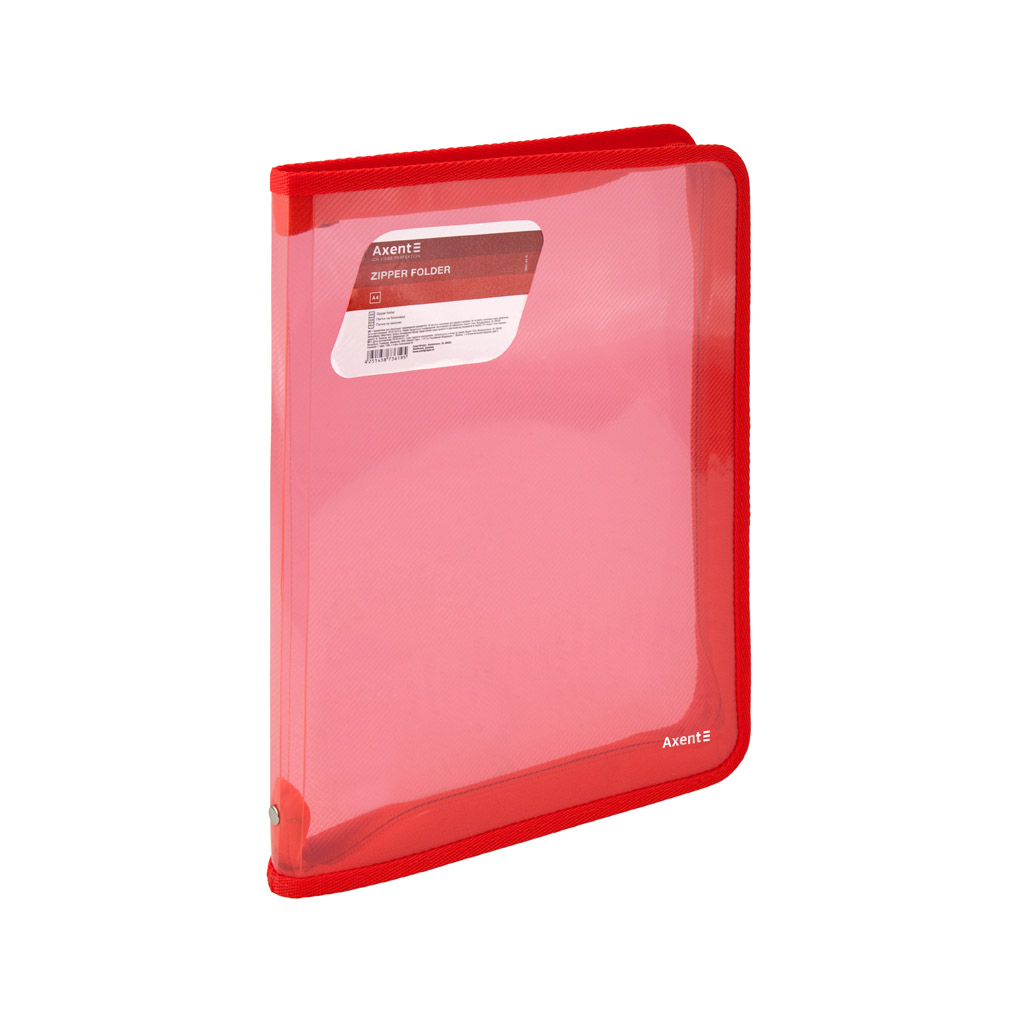 Папка на блискавці Axent об%27ємна A4 550 мкм Прозора Червона (1801-24-A)