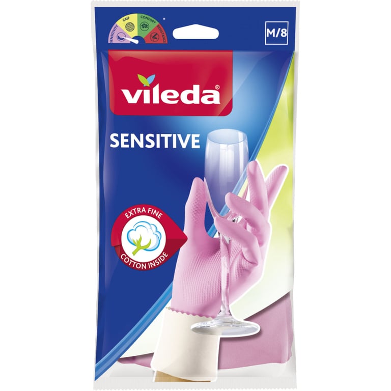 Рукавички господарські Vileda Sensitive Латексні Для делікатних робіт Розмір M (8001940003320) - фото 1