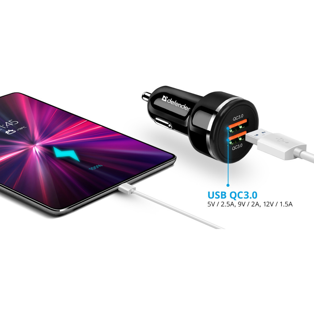 Зарядний пристрій Defender UCA-80 black, 2xUSB, QC3.0, 36W (83832) - фото 3 Зарядний пристрій Defender UCA-80 black, 2xUSB, QC3.0, 36W (83832) - фото 3