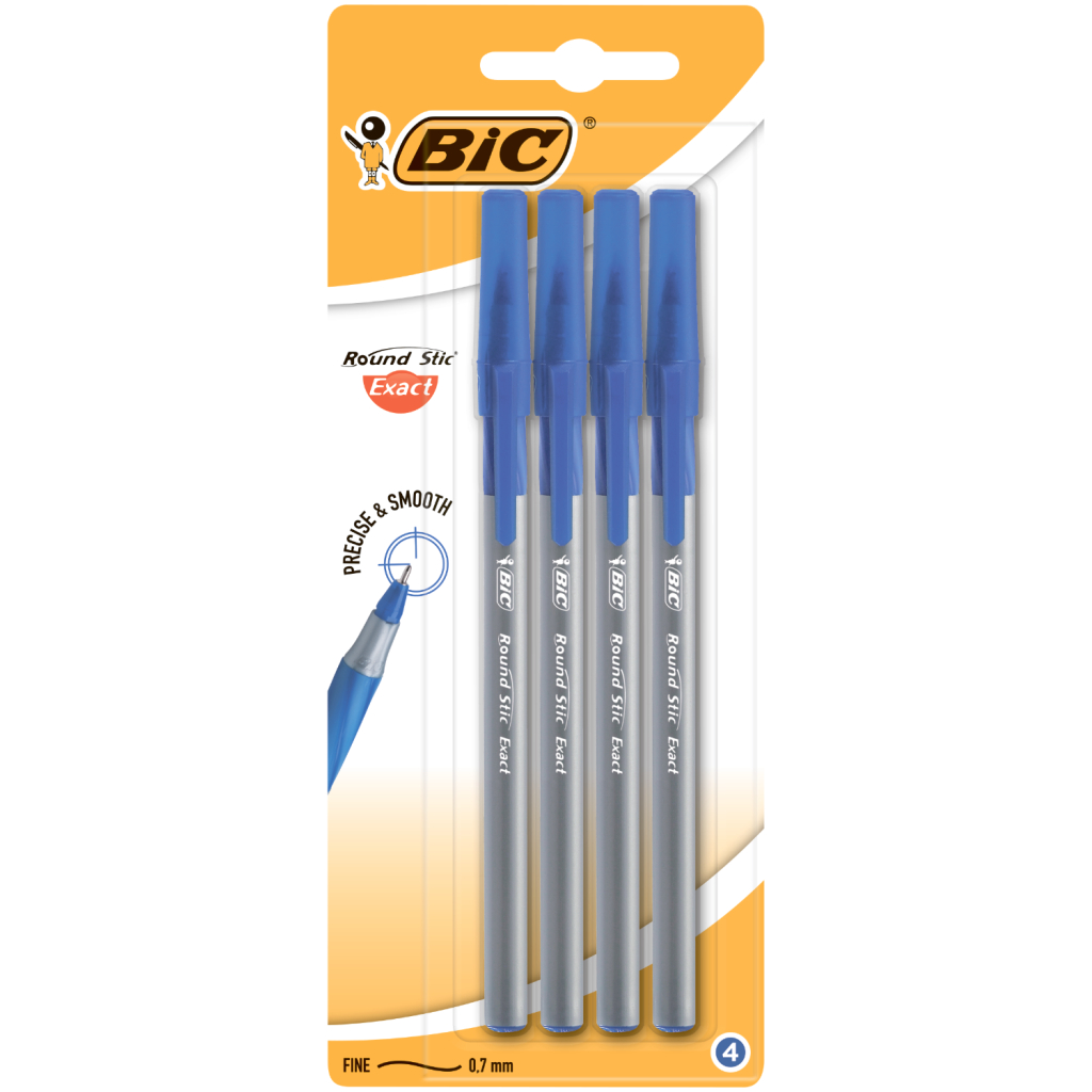 Ручка кулькова Bic Round Stic Exact, синя, 4шт в блістері (bc932857/bc9333702) - фото 1 Ручка кулькова Bic Round Stic Exact, синя, 4шт в блістері (bc932857/bc9333702) - фото 1
