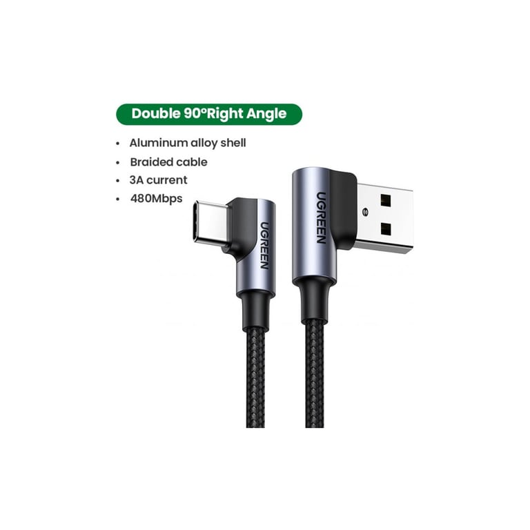 Дата кабель USB 2.0 AM to Type-C 1.0m US176 Both Angled 3A (Black) Ugreen (20856) - фото 3