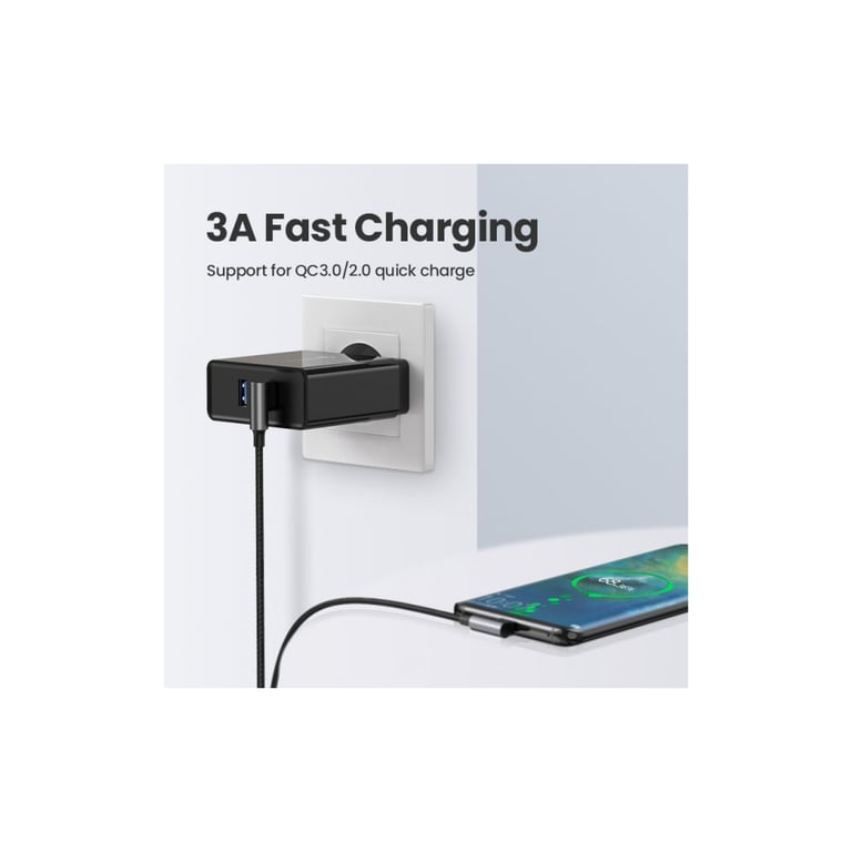 Дата кабель USB 2.0 AM to Type-C 1.0m US176 Both Angled 3A (Black) Ugreen (20856) - фото 5