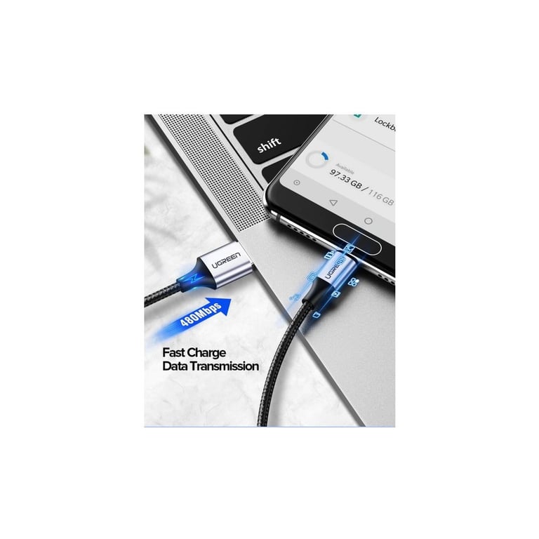Дата кабель USB 2.0 AM to USB-C 1.5m US288 Aluminum Braid (Black) UGREEN (60127) - фото 7