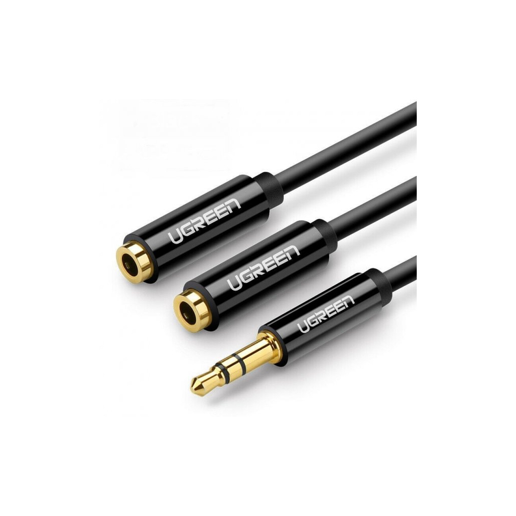 Кабель мультимедійний 3.5mm M to 2x3.5mm F 0.2m AV134 black Ugreen (20816) - фото 1 Кабель мультимедійний 3.5mm M to 2x3.5mm F 0.2m AV134 black Ugreen (20816) - фото 1