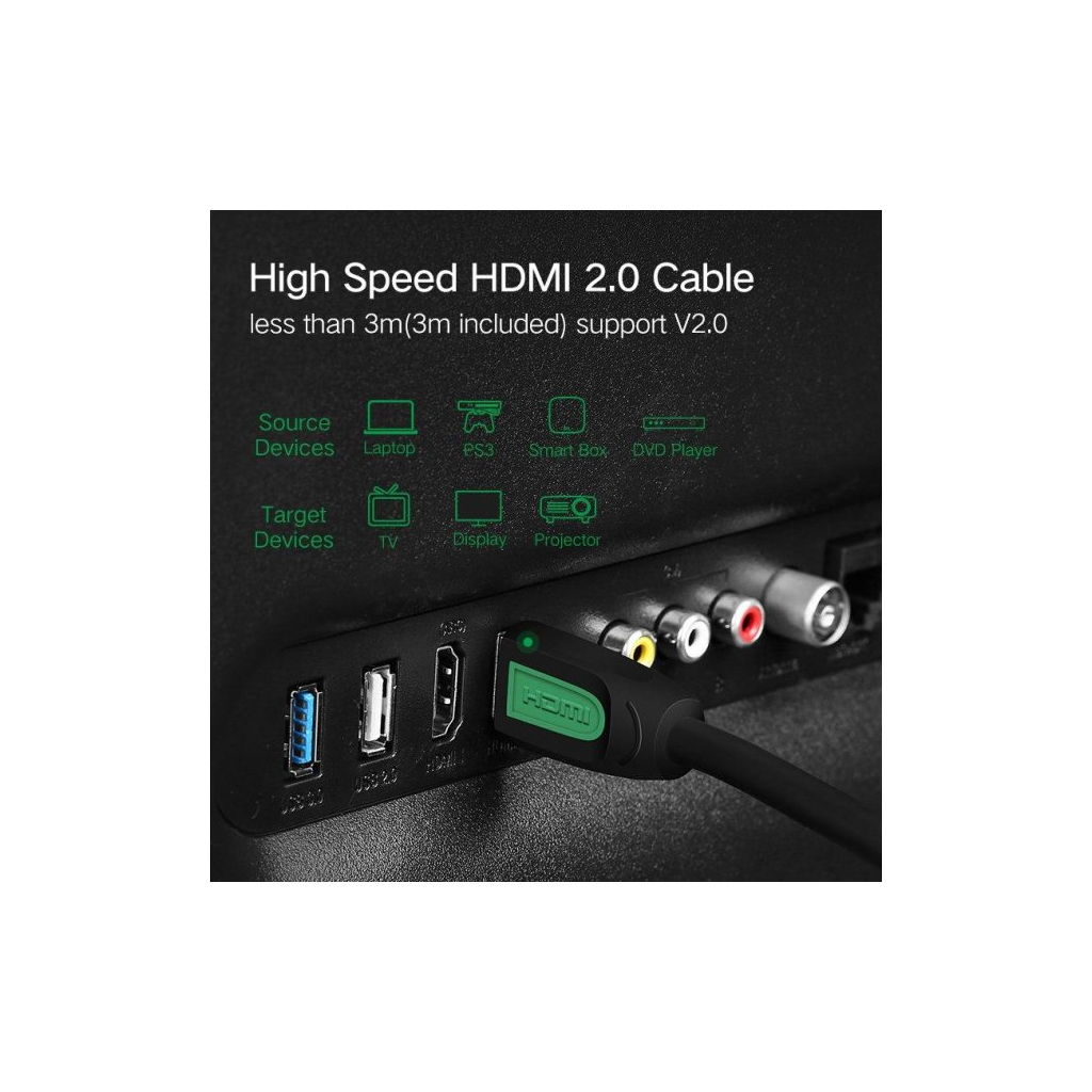Кабель мультимедійний HDMI M to HDMI M 1.0m black Ugreen (10115) - фото 3 Кабель мультимедійний HDMI M to HDMI M 1.0m black Ugreen (10115) - фото 3