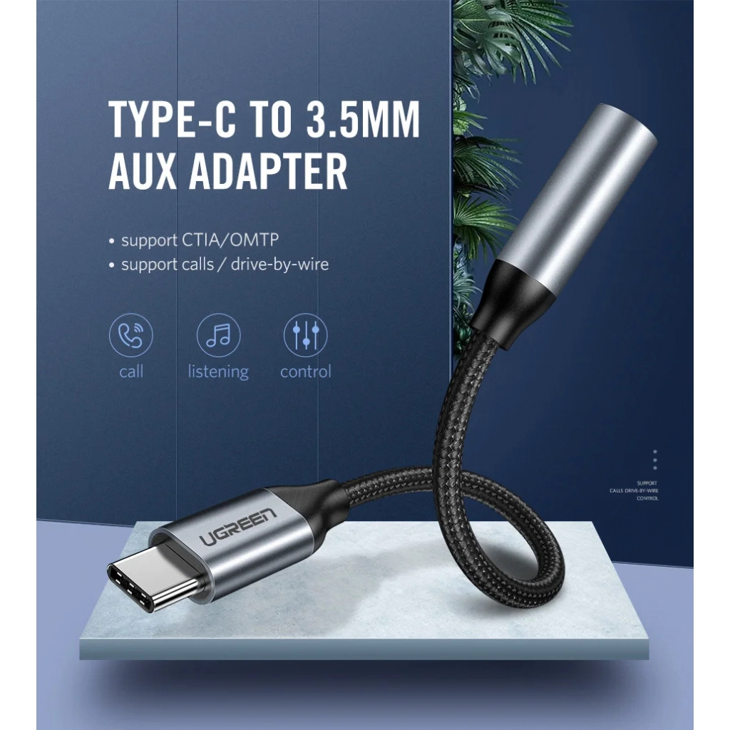Перехідник USB-C to 3.5mm F 0.10m AV142 (Gray) Ugreen (30632) - фото 2 Перехідник USB-C to 3.5mm F 0.10m AV142 (Gray) Ugreen (30632) - фото 2