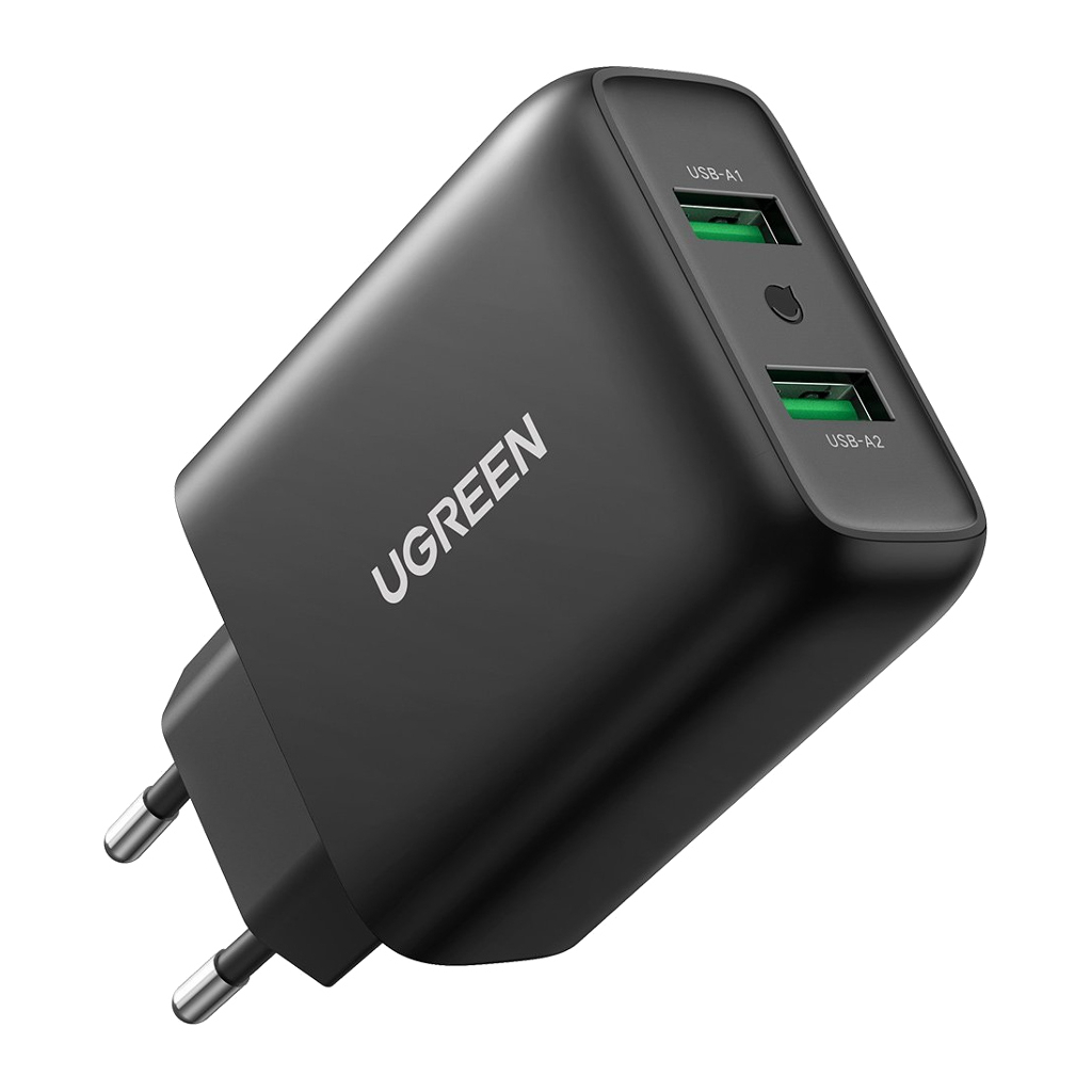 Зарядний пристрій Ugreen CD161 36W 2xUSB QC 3.0 Charger (Black) (10216) - фото 1