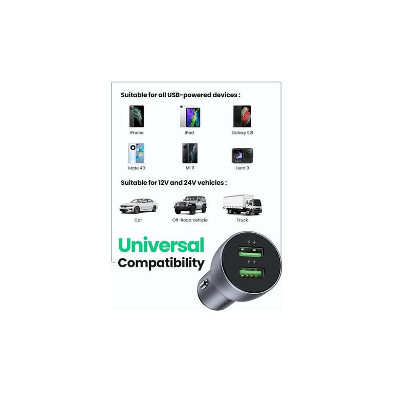 Зарядний пристрій Ugreen CD213 36W 2xUSB QC 3.0 3A Car Charger (Dark Blue) (10144) - фото 4