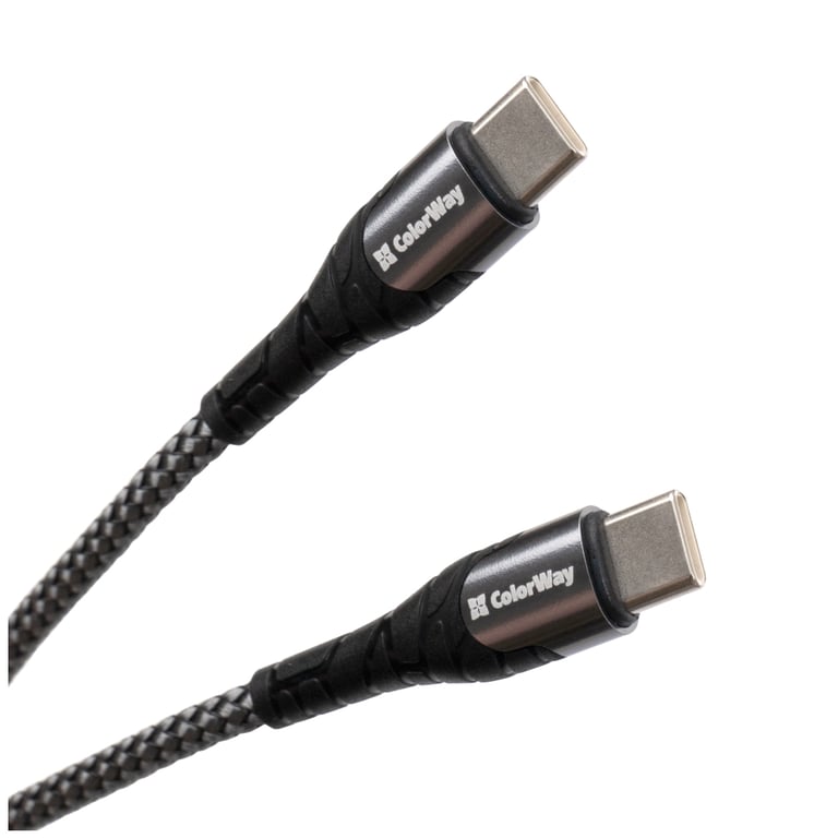 Дата кабель USB-C to USB-C 1.0m PD Fast Charging 65W 3А grey ColorWay (CW-CBPDCC040-GR) - фото 1