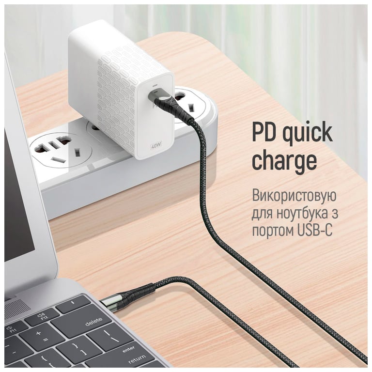 Дата кабель USB-C to USB-C 1.0m PD Fast Charging 65W 3А grey ColorWay (CW-CBPDCC040-GR) - фото 3