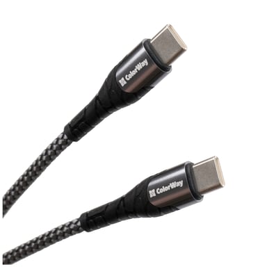 Дата кабель USB-C to USB-C 2.0m PD Fast Charging 65W 3A grey ColorWay (CW-CBPDCC039-GR) - фото 1