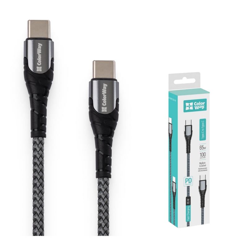 Дата кабель USB-C to USB-C 2.0m PD Fast Charging 65W 3A grey ColorWay (CW-CBPDCC039-GR) - фото 7