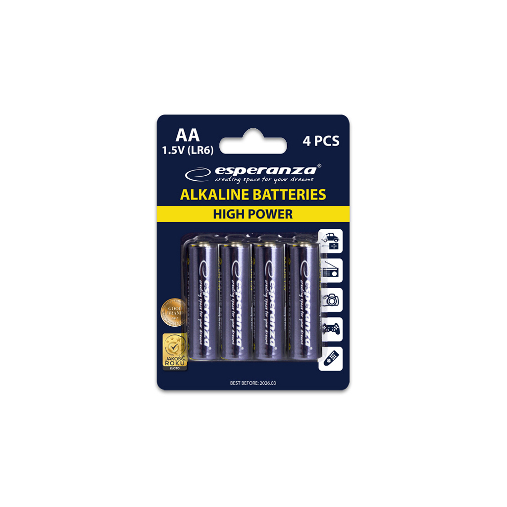 Батарейка Esperanza AA LR6 Alkaline * 4 (EZB101) - фото 2 Батарейка Esperanza AA LR6 Alkaline * 4 (EZB101) - фото 2