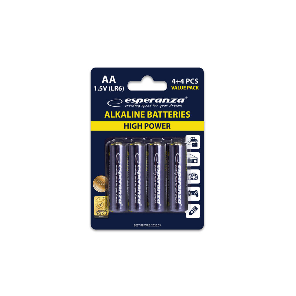 Батарейка Esperanza AA LR6 Alkaline * 8 (EZB103) - фото 3 Батарейка Esperanza AA LR6 Alkaline * 8 (EZB103) - фото 3