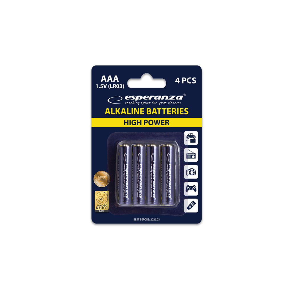 Батарейка Esperanza AAA LR03 Alkaline * 4 (EZB102) - фото 2 Батарейка Esperanza AAA LR03 Alkaline * 4 (EZB102) - фото 2