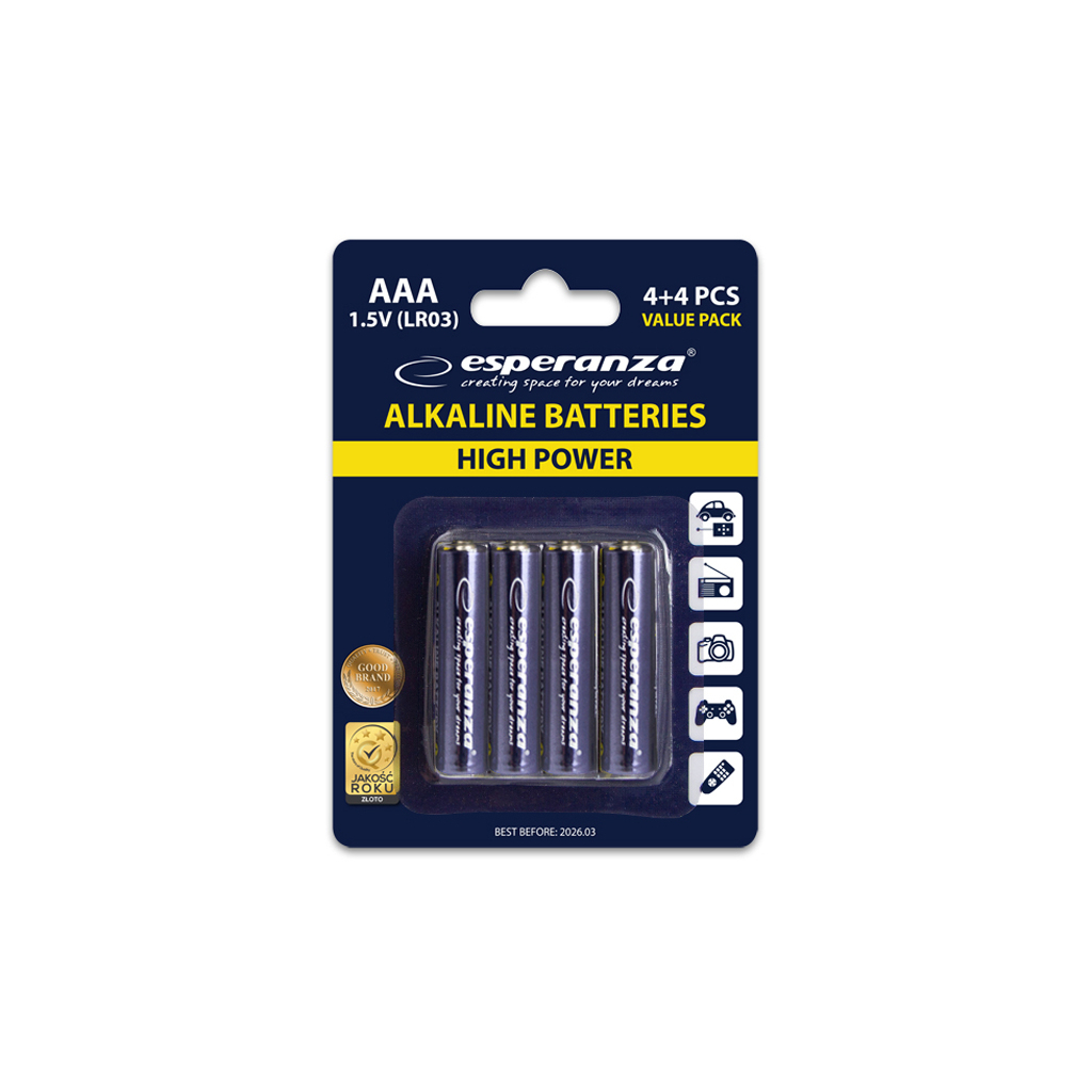 Батарейка Esperanza AAA LR03 Alkaline * 8 (EZB104) - фото 3 Батарейка Esperanza AAA LR03 Alkaline * 8 (EZB104) - фото 3