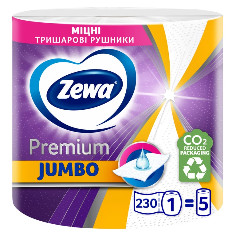 Паперові рушники Zewa Jumbo Premium 3 шари 1 рулон 230 відривів (7322541192017) - фото 1