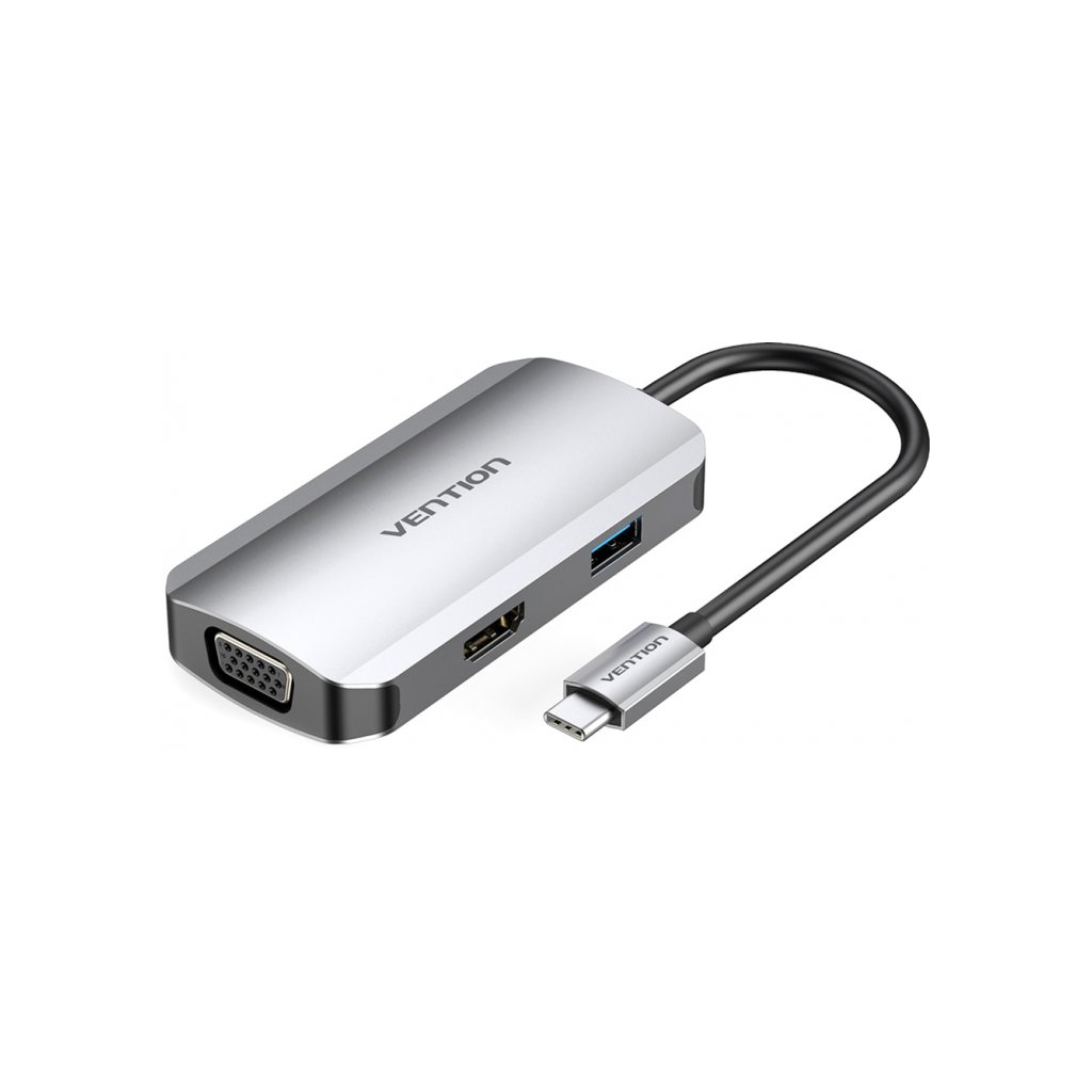 Концентратор Vention USB3.1 Type-C --> HDMI/VGA/USB 3.0/PD 100W Hub 4-in-1 (TOAHB) - фото 1