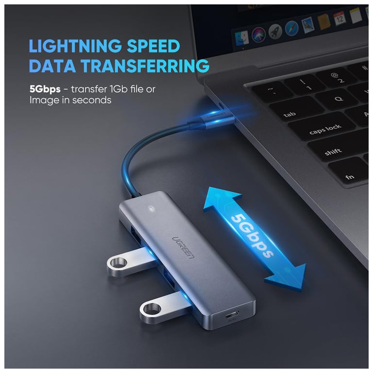 Концентратор Ugreen CM219 HUB Type-C to 4xUSB with USB-C Power Port (Gray) (70336) - фото 3
