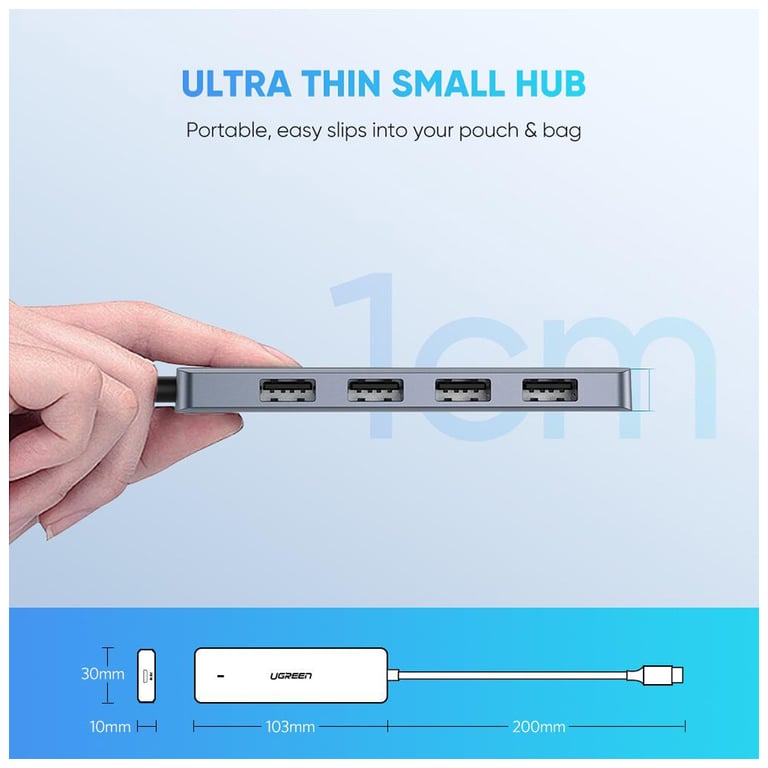 Концентратор Ugreen CM219 HUB Type-C to 4xUSB with USB-C Power Port (Gray) (70336) - фото 4