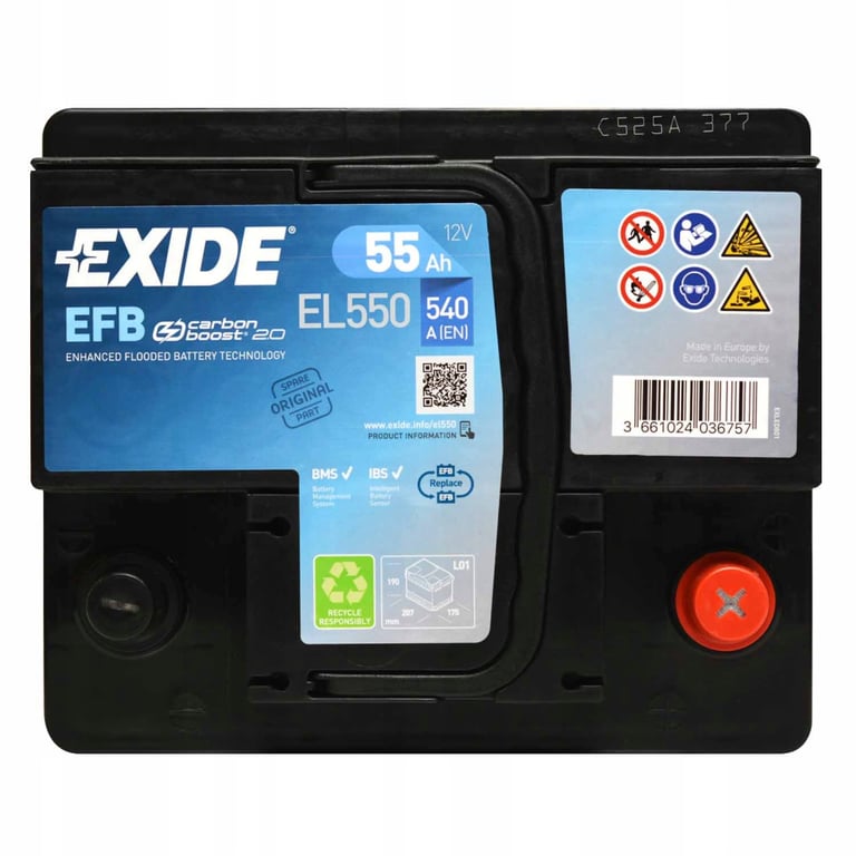 Акумулятор автомобільний EXIDE START-STOP EFB 55A (EL550) - фото 4